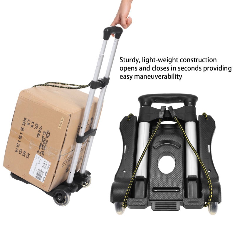 Aceshin Portable Hand Truck Aluminum Folding Luggage Cart Lightweight Compact Trolley with Elastic Hook Rope for Travelling Moving Luggage Personal and Office Use 80 LB - Image 4